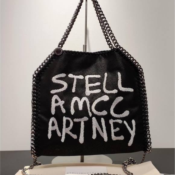 Stella McCartney Handbags - Stella McCartney Black Shoulder Bag with White Graffiti Logo